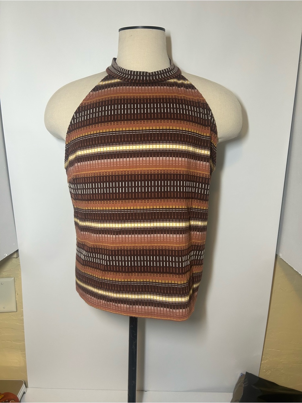 Striped Brown Halter Neck Tank Top Cato NWT